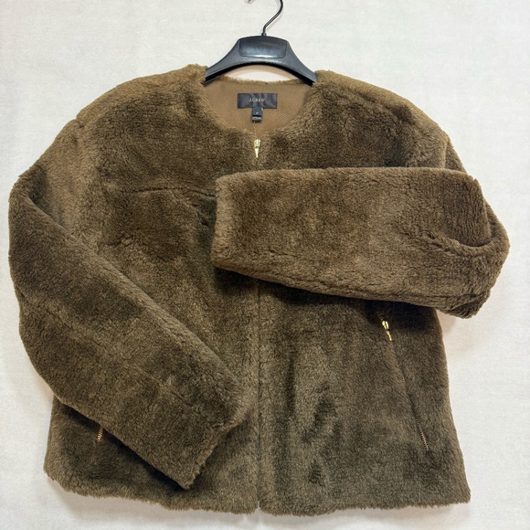 J. Crew | Plush Fleece Teddy Winter Coat Heather Olive, medium ***NEW with tags - Picture 2 of 12